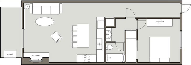 1-Bedroom / 1-Bath (672 Sq. Ft.) Floorplan