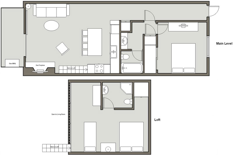 1-Bedroom Loft / 2-Bath (928 Sq. Ft.) Floorplan