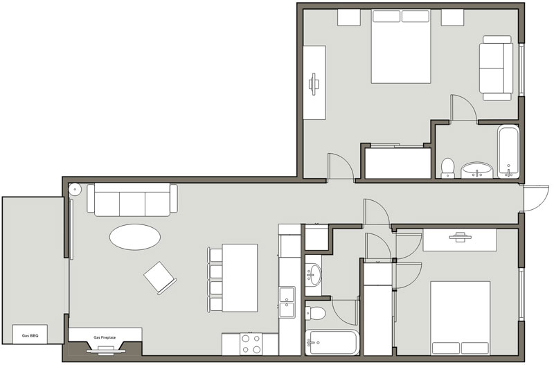 2-Bedroom / 2-Bath (1,008 Sq. Ft.) Floorplan