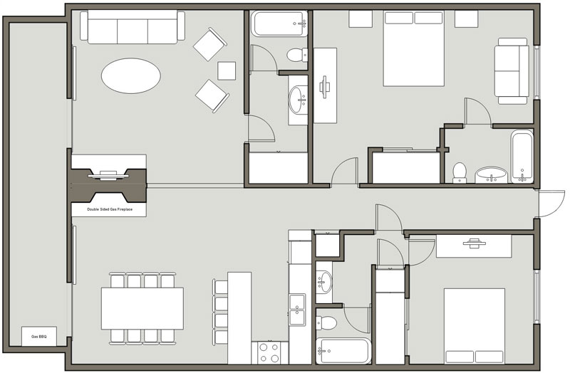2 Bedroom Grand / 3-Bath (1,264 Sq. Ft.) Floorplan