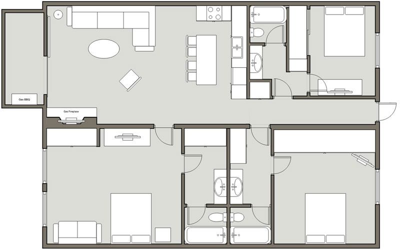 3-Bedroom / 3-Bath (Approx. 1,300 Sq Ft.) Floorplan